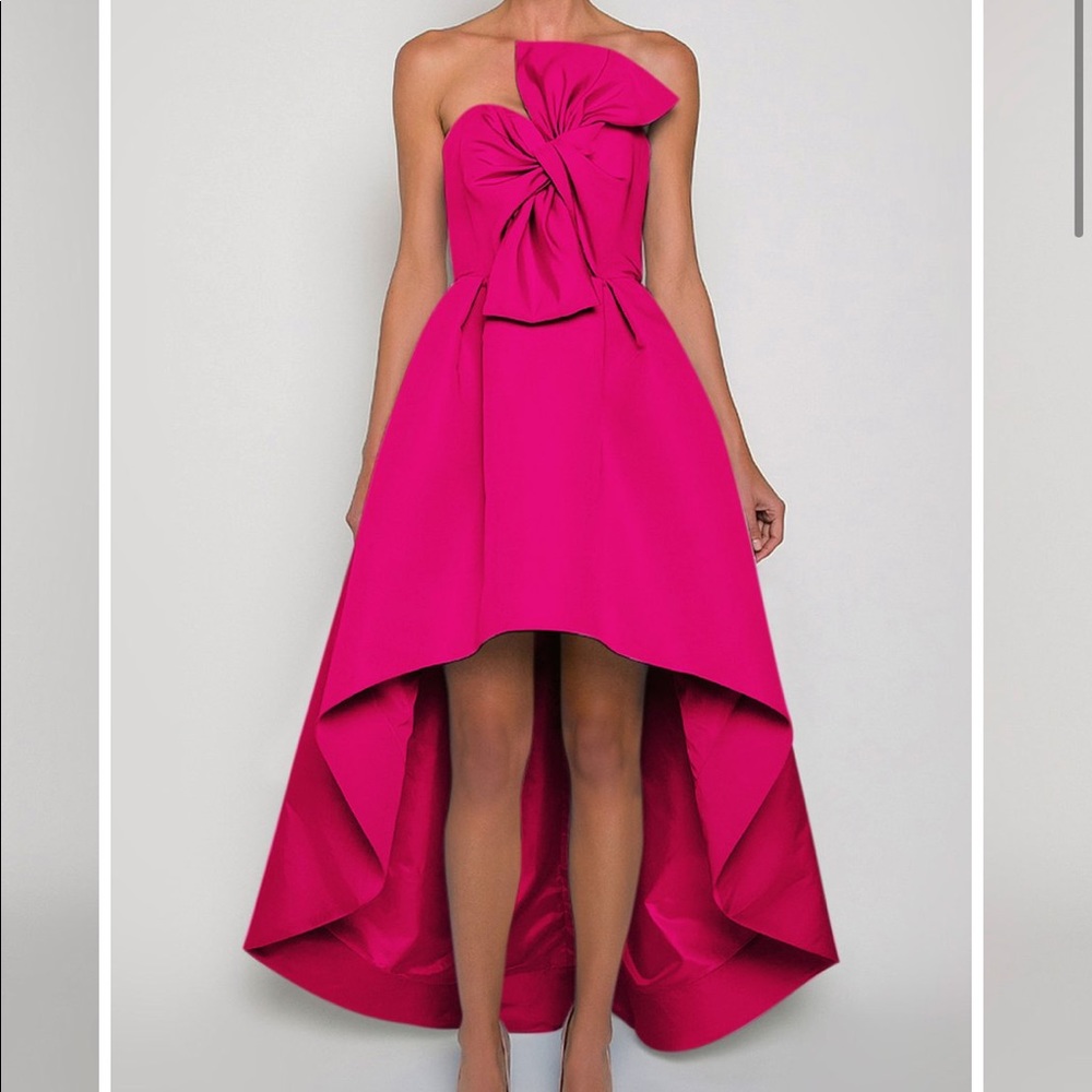 ALEXIA MARIA Silk Faille Twisted Bow High Low Gown